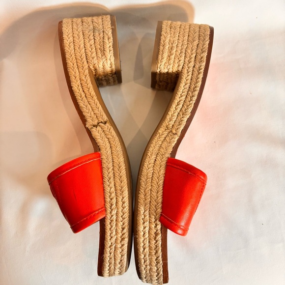 TORY BURCH Sz 9 Orange Espadrille Slides Slip On With a Block Heel - Picture 7 of 12